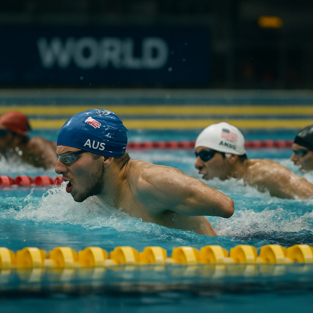 Para swimmers race side by side toward the finish at an international championship, where